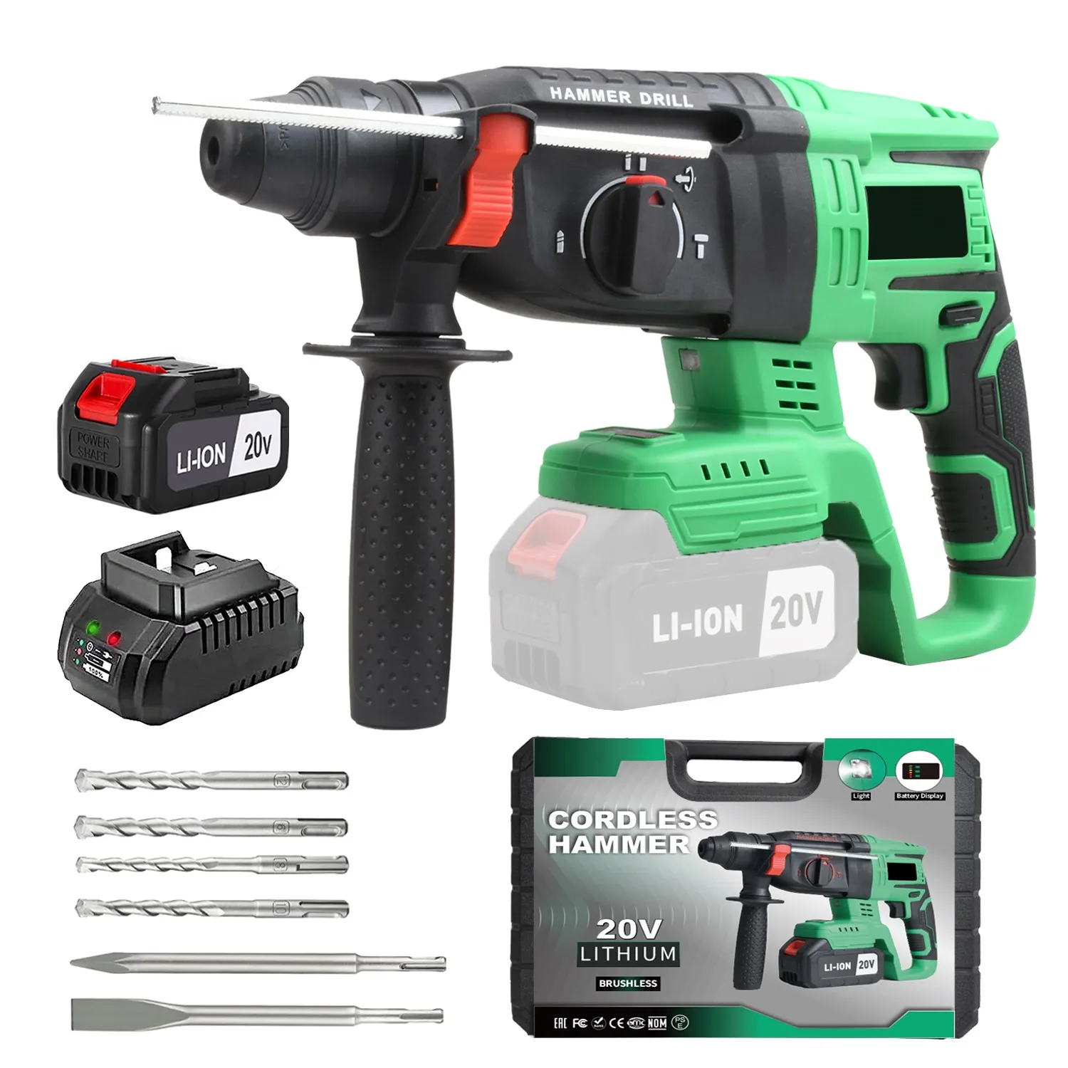 20V Cordless Hammer Drill with SDS Plus Bit Electric Rotary Hammer for Demolition and Drilling,Local US Warehouse