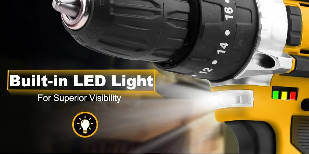 20V Cordless Impact Drill, Electric Tools Set, with Impact Function, Electric Screwdriver