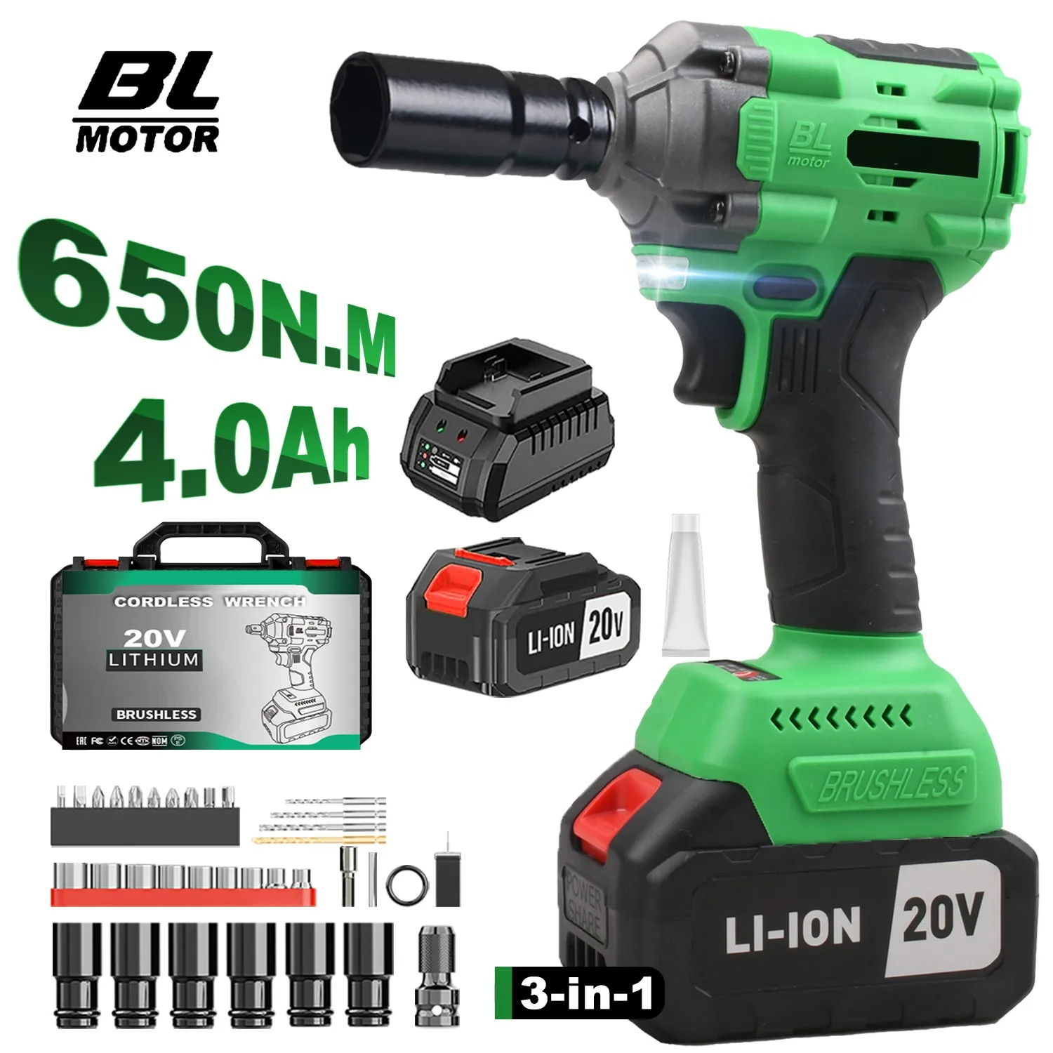 20V 2-in-1 Electric Impact Wrench Cordless with 650nm Max Torque Battery Powered Support Drop Shipping Local US Warehouse