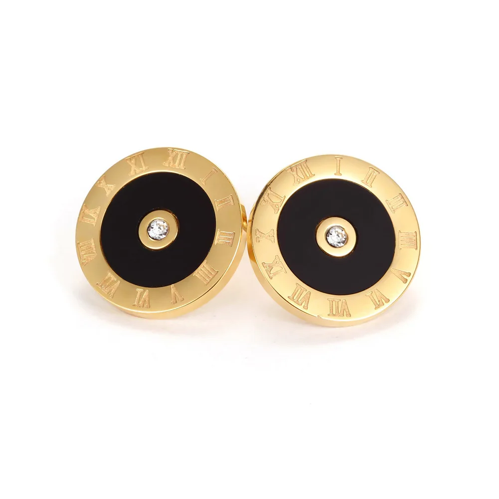 Stainless Steel Roman Numeral Round Earrings
