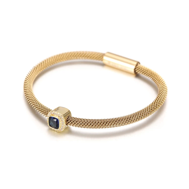 18k gold plated stainless steel mesh cable bracelet with zircons