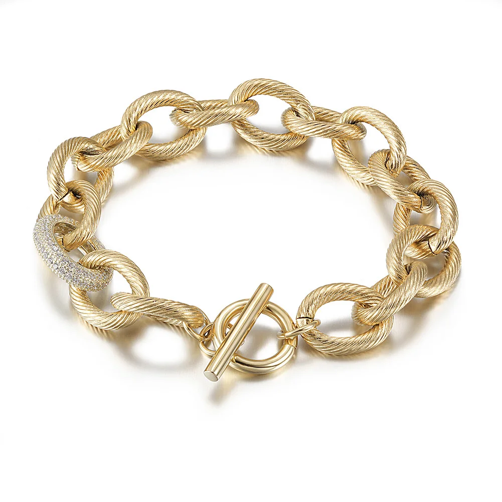 CZ Twisted Oval Link OT clasp Bracelet