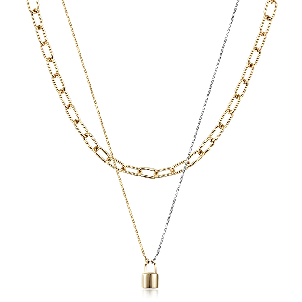 Women Female Vintage Key Lock Chain Necklace