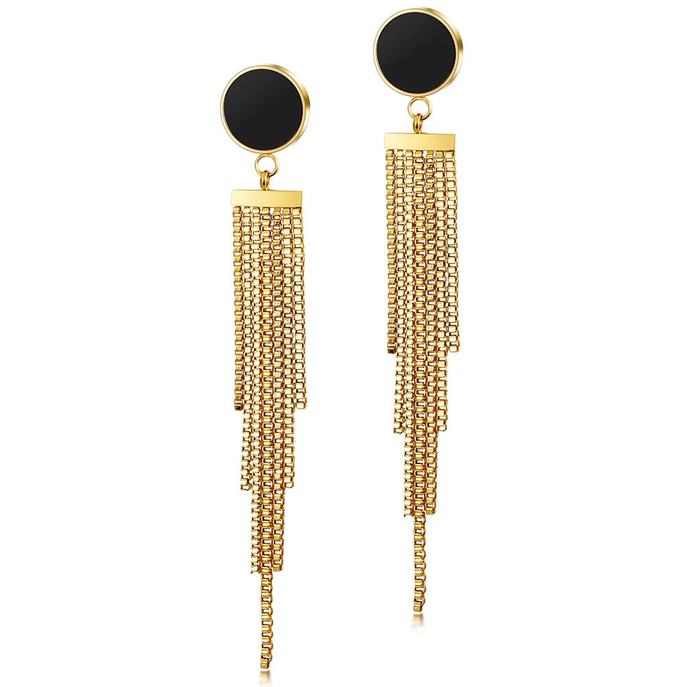 Stainless Steel Classic Gold Plated Tassel Earrings