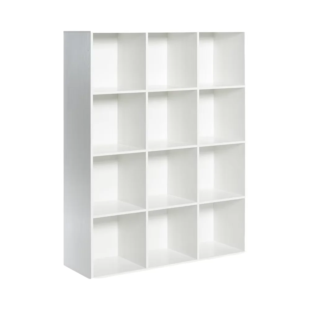 White Oak Wooden 12-Cube Storage Organizer with Closed Back Panel Bookshelf Display Shelf Closet Cabinet for Home Office School