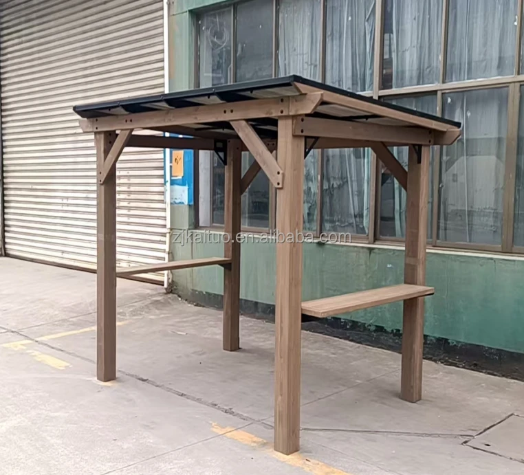 USA Stock Small MOQ 6X8 ft Wood Grill Gazebo Sloping Roof BBQ Canopy for Outdoor Patio Backyard Garden
