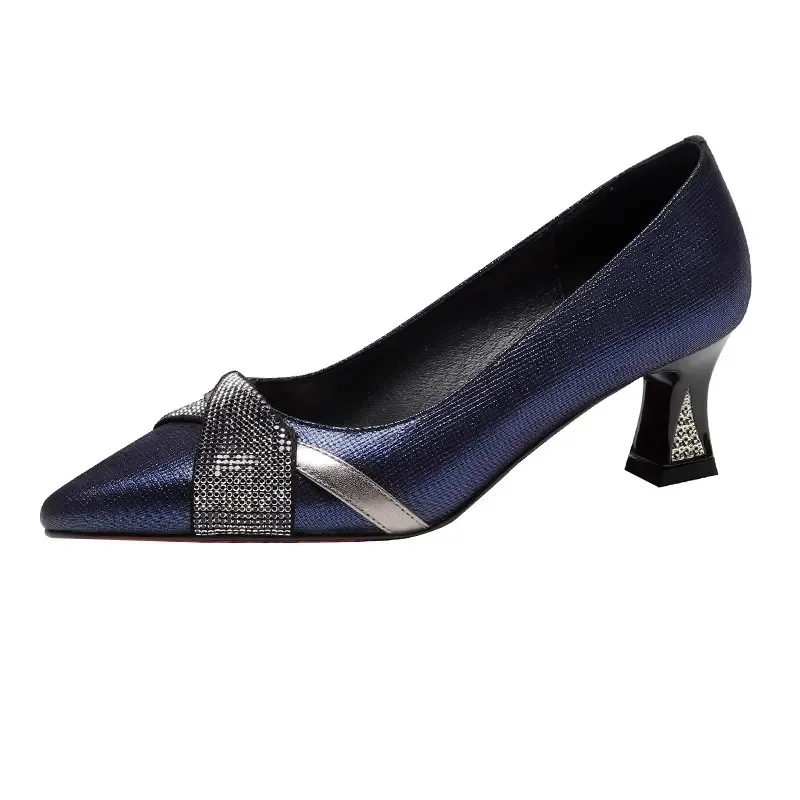 Women's High Quality A12 Stiletto Heel Shoes Black Patent Leather 8cm High Sexy Pumps for Party Night Club Autumn Blue Crystals