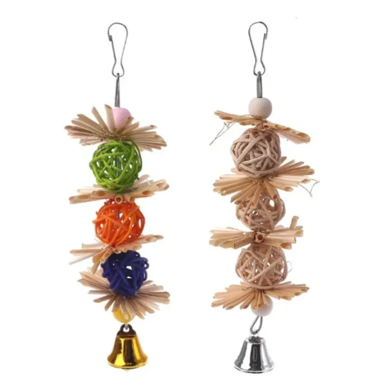Natural Grass Woven Bird Toys for Small and Medium-sized Parrots Cats Rattan Woven Ball Rope Material