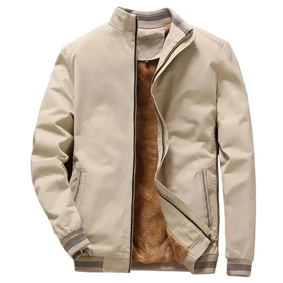 Men's High Quality Winter Windbreaker Fashionable Solid Color Bomber Jacket Zipper Top Casual Coat Warm Thickened Made Canvas