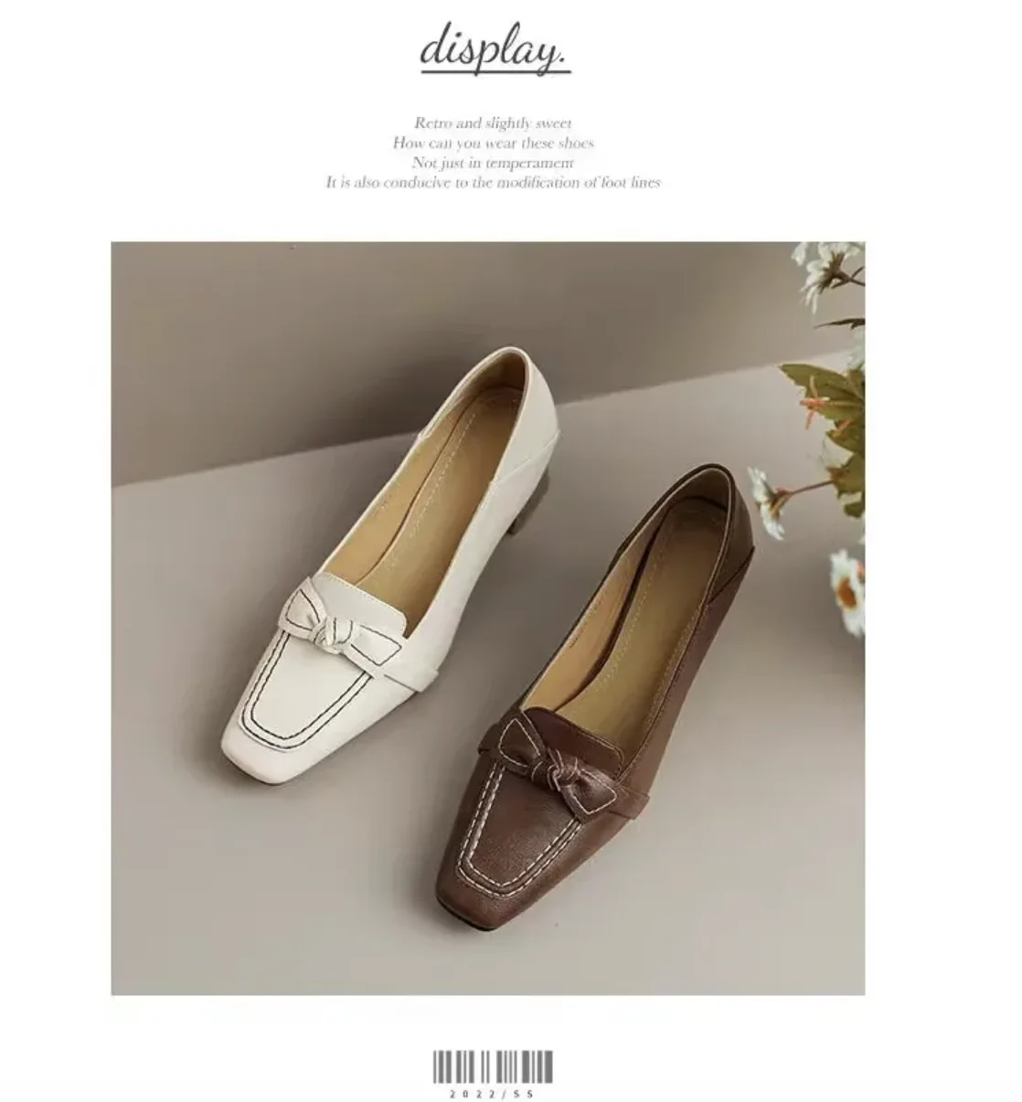 Women's Retro Bowknot High Elegant Square Toe Stiletto Chunky Slip-On Casual Party Dress Pumps Solid 5cm Spring Autumn Fashion