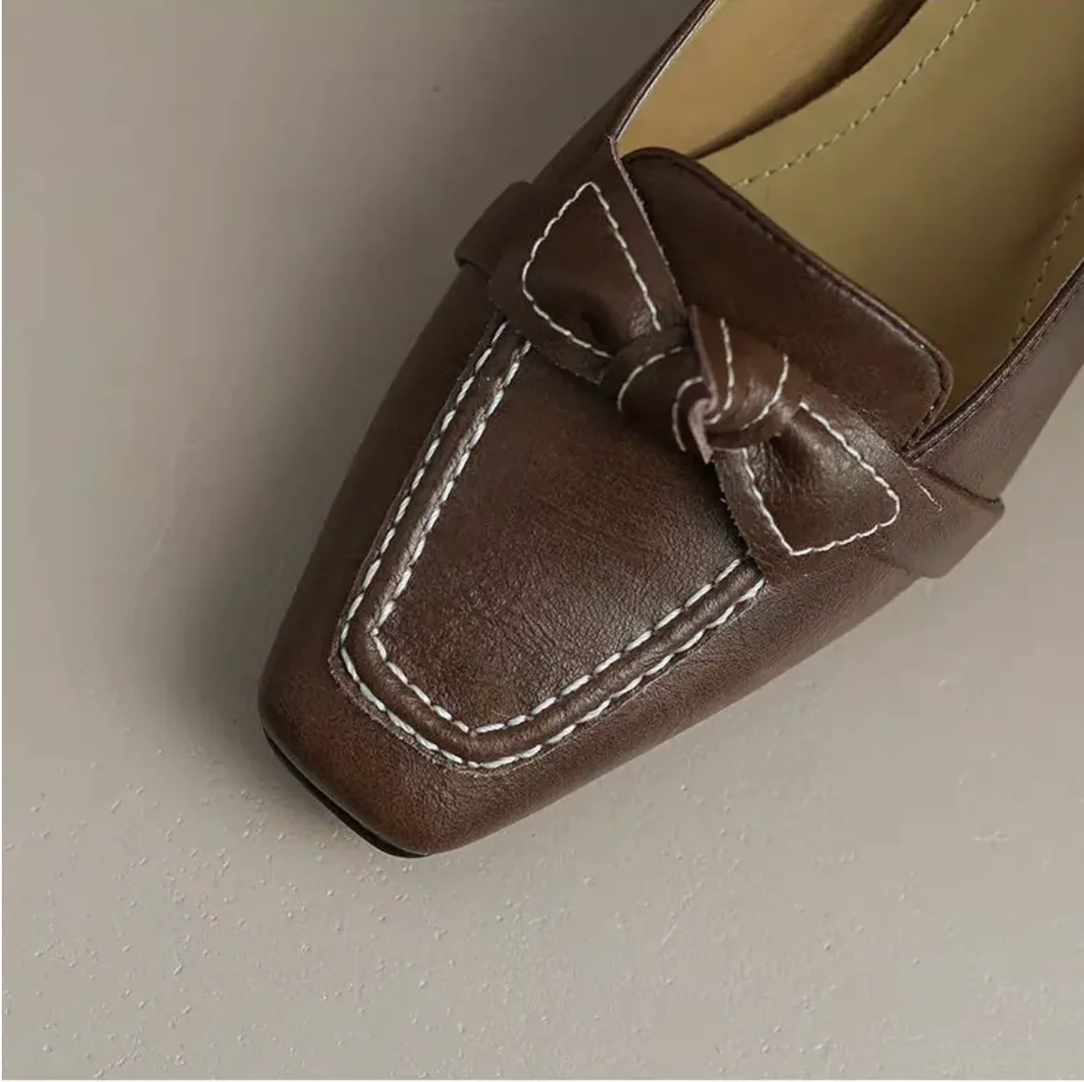 Women's Retro Bowknot High Elegant Square Toe Stiletto Chunky Slip-On Casual Party Dress Pumps Solid 5cm Spring Autumn Fashion