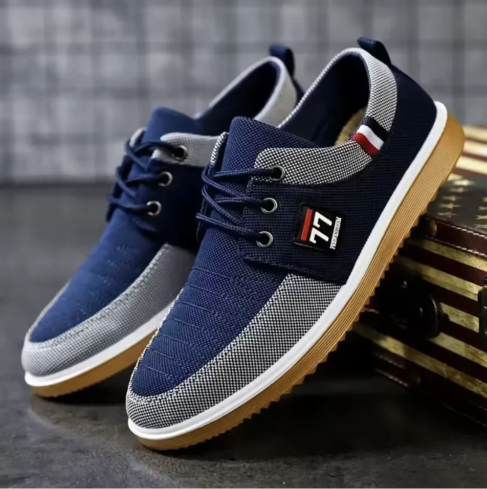 2024 Men's Casual Canvas Sneakers Vulcanized Work Loafers Lace-Up Height Increasing Mesh Lightweight Sizes 39-46 for Summer