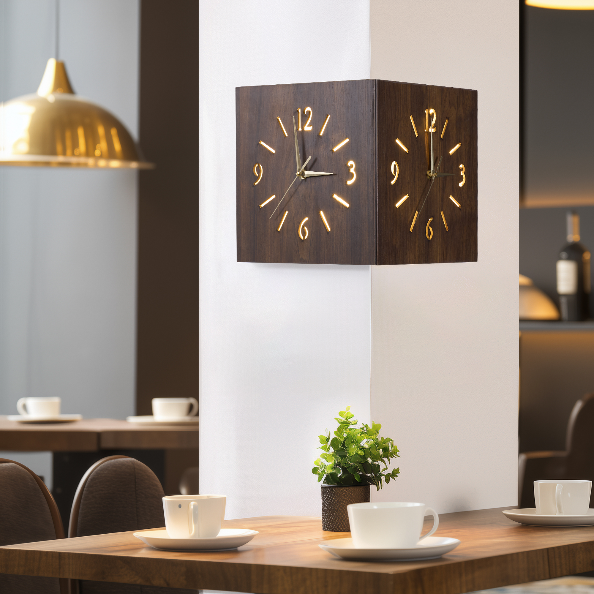 Sounds Activated Wooden Wall Clock, Corner Clock with LED Light, Dual Time Zone Wall Clock, Table Clock, Holiday gifts