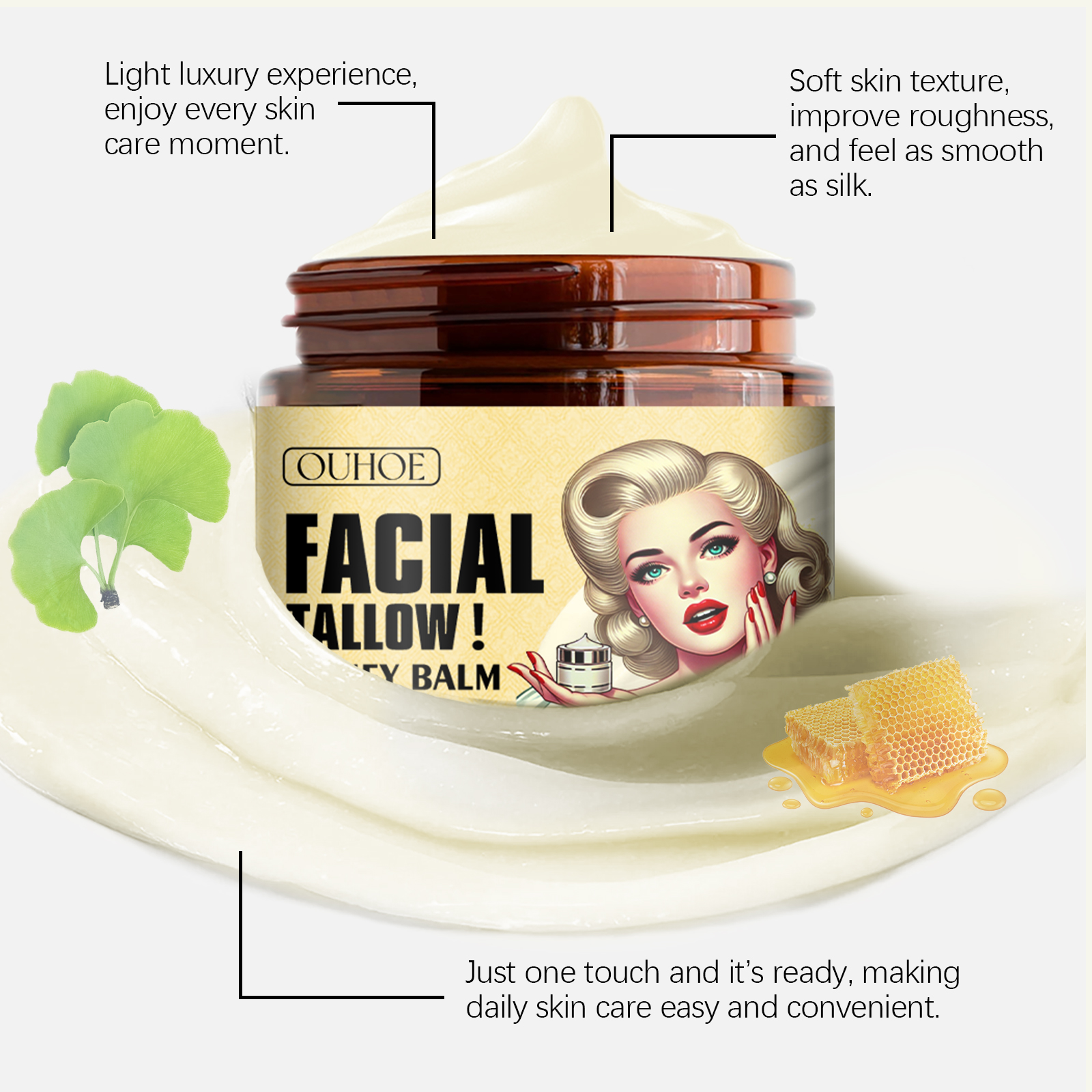 Beef Tallow and Honey Moisturizing Cream. It deeply moisturizes and hydrates the body, nourishes the skin, and maintains skin elasticity.
