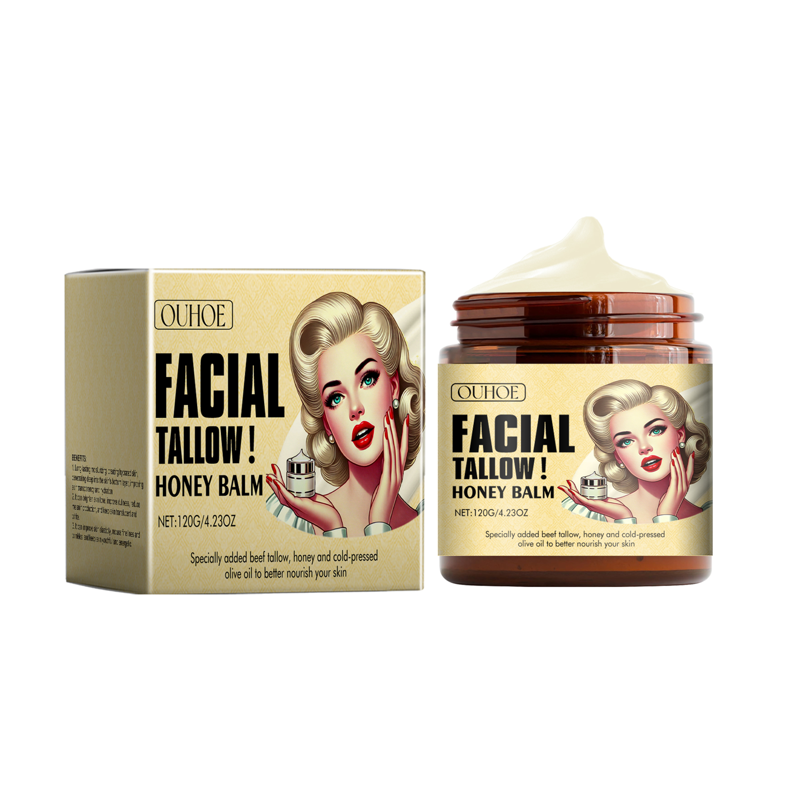 Beef Tallow and Honey Moisturizing Cream. It deeply moisturizes and hydrates the body, nourishes the skin, and maintains skin elasticity.