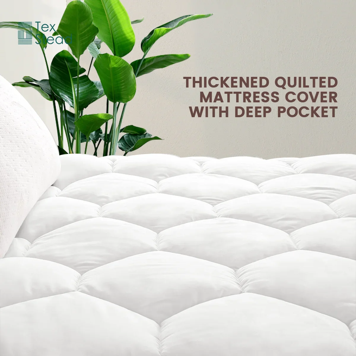 Texstead 4 Sizes Hexagon Mattress Pad, Deep Pocket Protector Ultra Soft Quilted Fitted Topper Cover Fit for Dorm Home Hotel