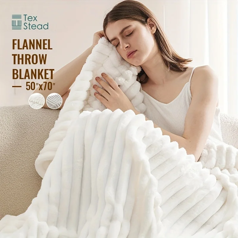 TEXSTAED Luxury 1pc Flannel Throw Blanket 100% Polyester Super Soft Fuzzy Plush Solid Pattern Custom Size Woven Technique Plain