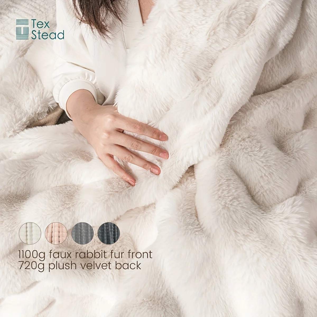 1pc Luxury Lightweight Faux Rabbit Fur Throw Blanket Plush Velvet  Ruched Elegant Wrinkle-Resistant Throw Blanket for Couch