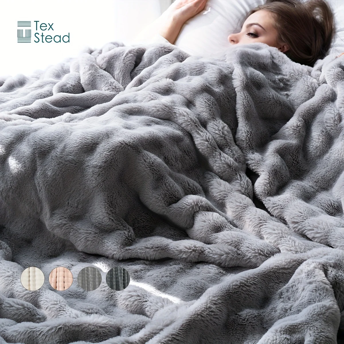 1pc Luxury Lightweight Faux Rabbit Fur Throw Blanket Plush Velvet  Ruched Elegant Wrinkle-Resistant Throw Blanket for Couch