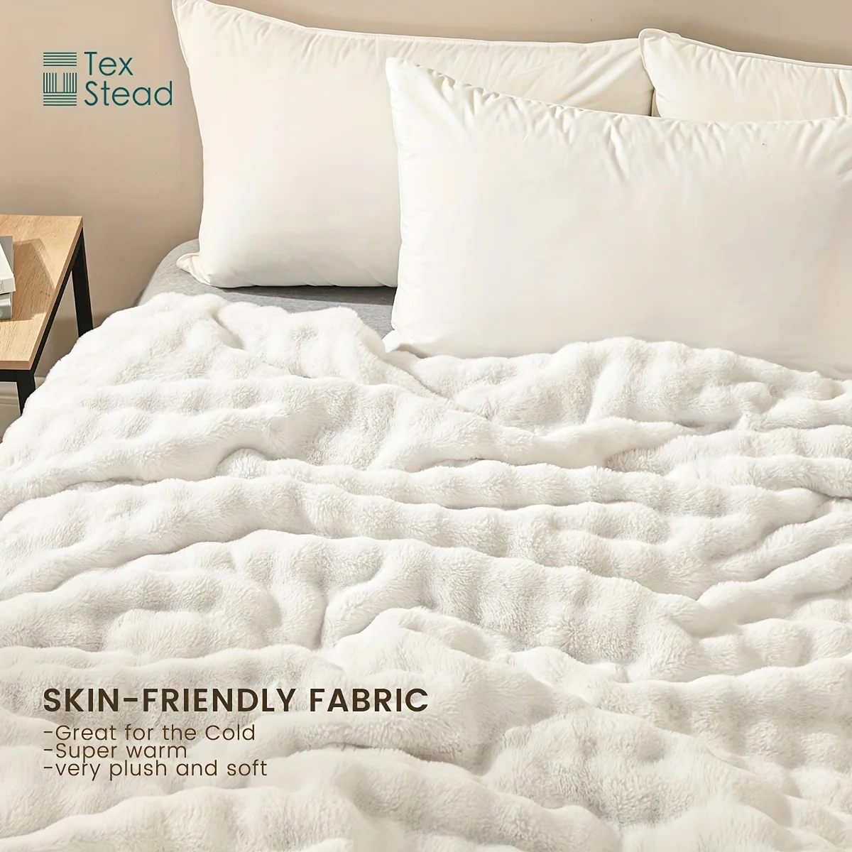 1pc Luxury Lightweight Faux Rabbit Fur Throw Blanket Plush Velvet  Ruched Elegant Wrinkle-Resistant Throw Blanket for Couch