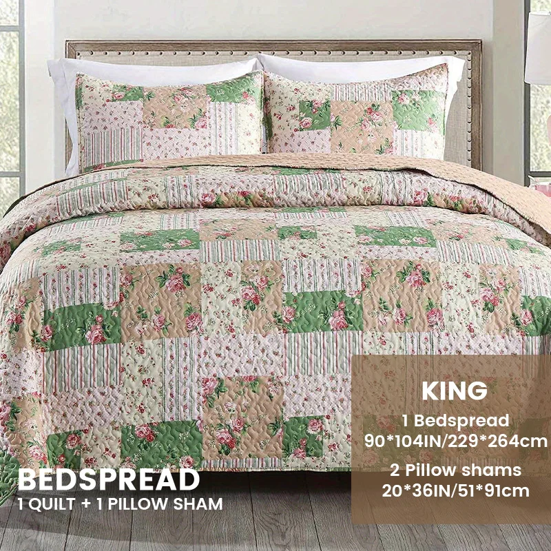 Texstead Ultra Soft Floral Coverlet Bedding Set 3-Piece Patchwork Gray Bedspreads for Hotel or Home Use