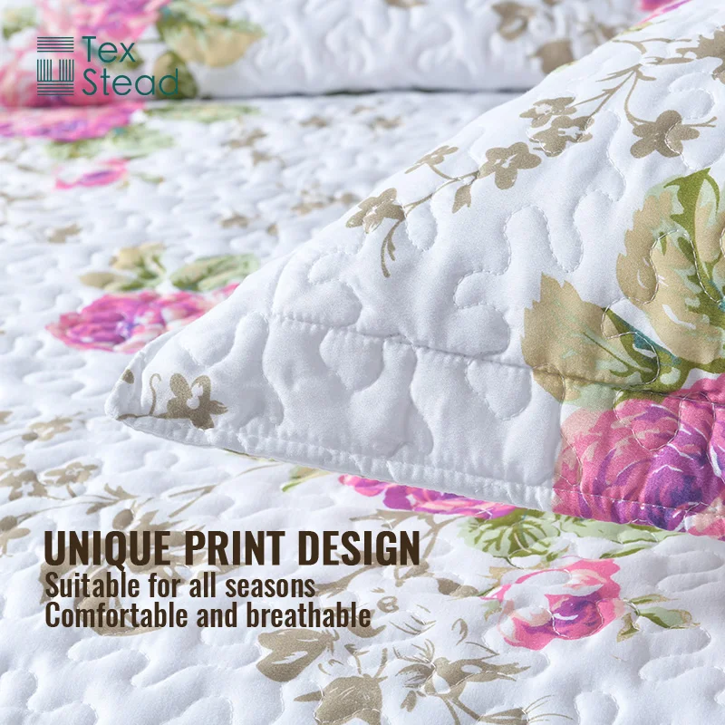 Texstead Ultra Soft Floral Coverlet Bedding Set 3-Piece Patchwork Gray Bedspreads for Hotel or Home Use