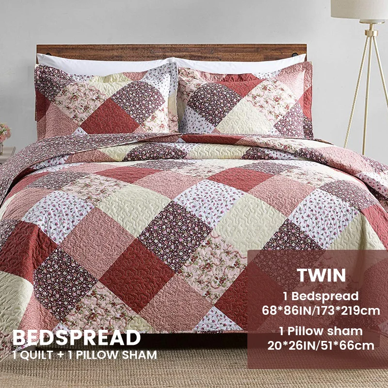 Texstead Ultra Soft Floral Coverlet Bedding Set 3-Piece Patchwork Gray Bedspreads for Hotel or Home Use