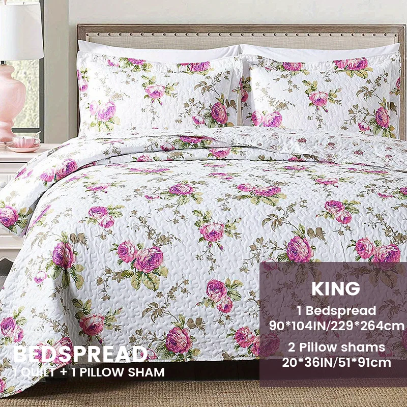 Texstead Ultra Soft Floral Coverlet Bedding Set 3-Piece Patchwork Gray Bedspreads for Hotel or Home Use