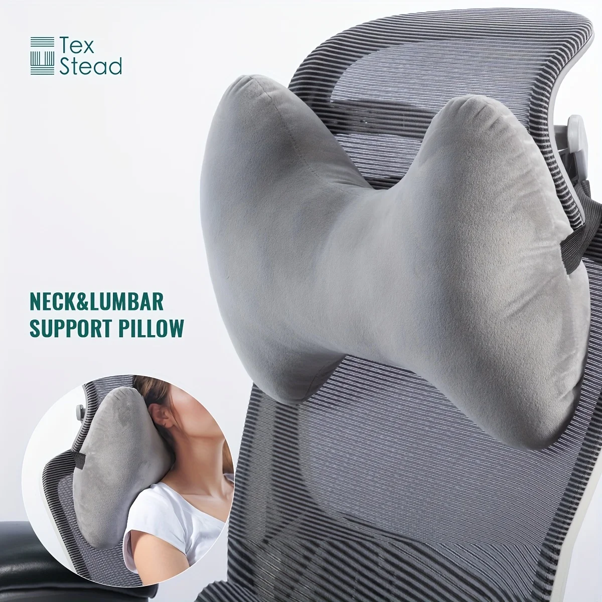 Ergonomic Bone-Shaped Neck & Lumbar Support Pillow -Adjustable Cervical Relief for Home, Office, or Travel -Stain-Resistant Gray