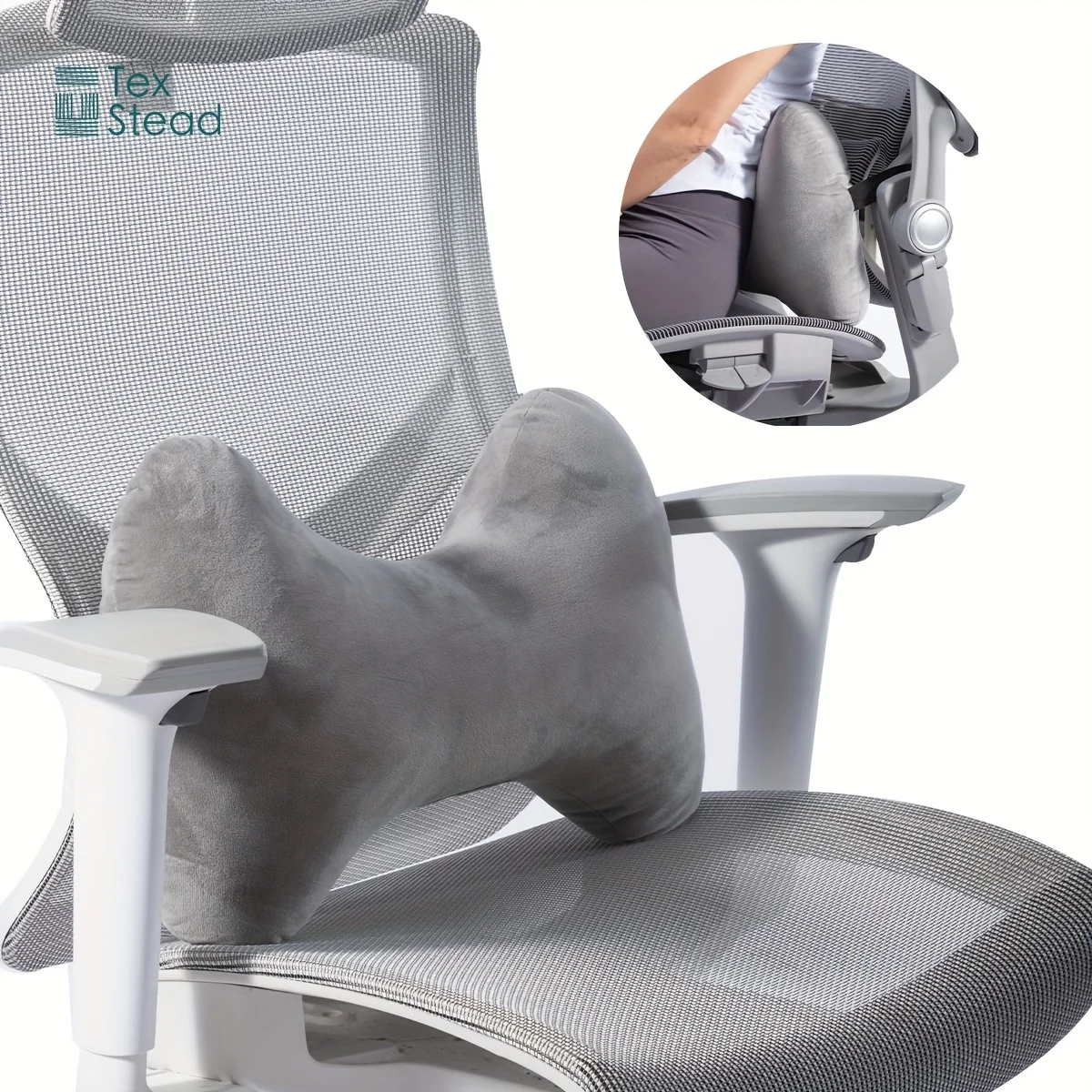 Ergonomic Bone-Shaped Neck & Lumbar Support Pillow -Adjustable Cervical Relief for Home, Office, or Travel -Stain-Resistant Gray