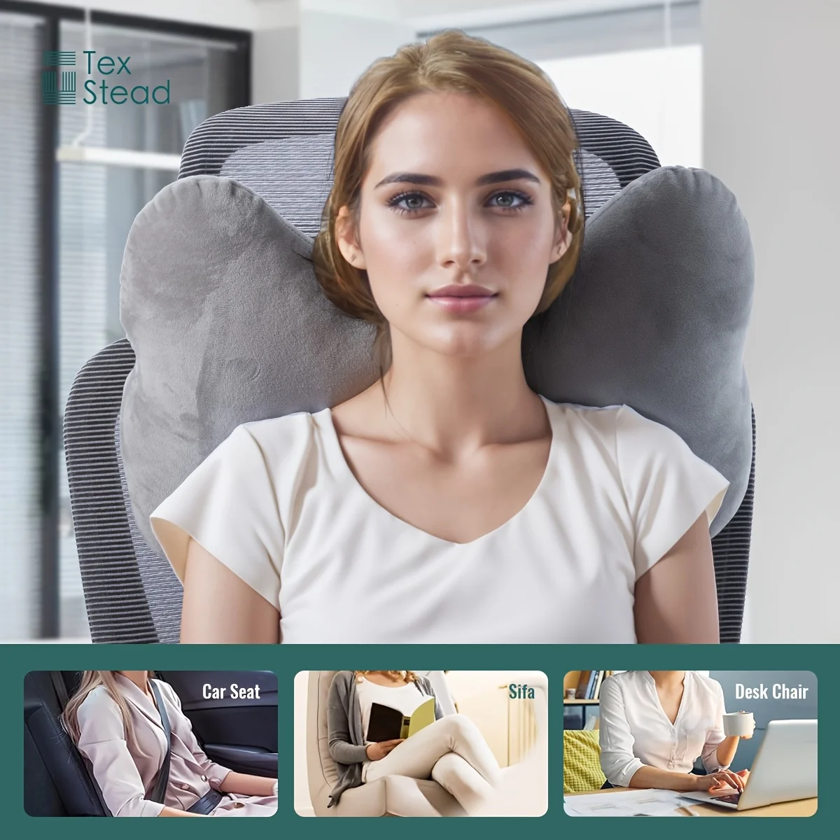 Ergonomic Bone-Shaped Neck & Lumbar Support Pillow -Adjustable Cervical Relief for Home, Office, or Travel -Stain-Resistant Gray