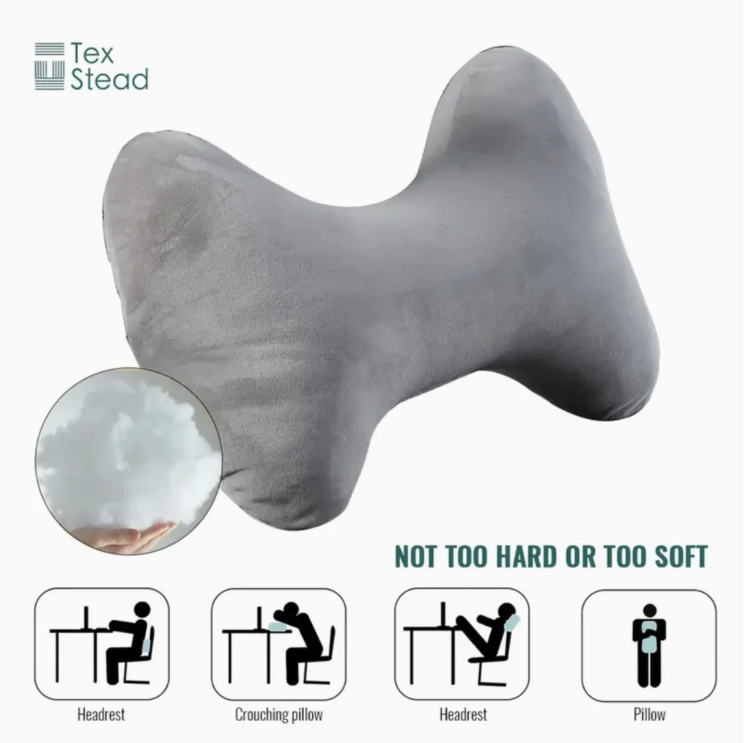 Ergonomic Bone-Shaped Neck & Lumbar Support Pillow -Adjustable Cervical Relief for Home, Office, or Travel -Stain-Resistant Gray