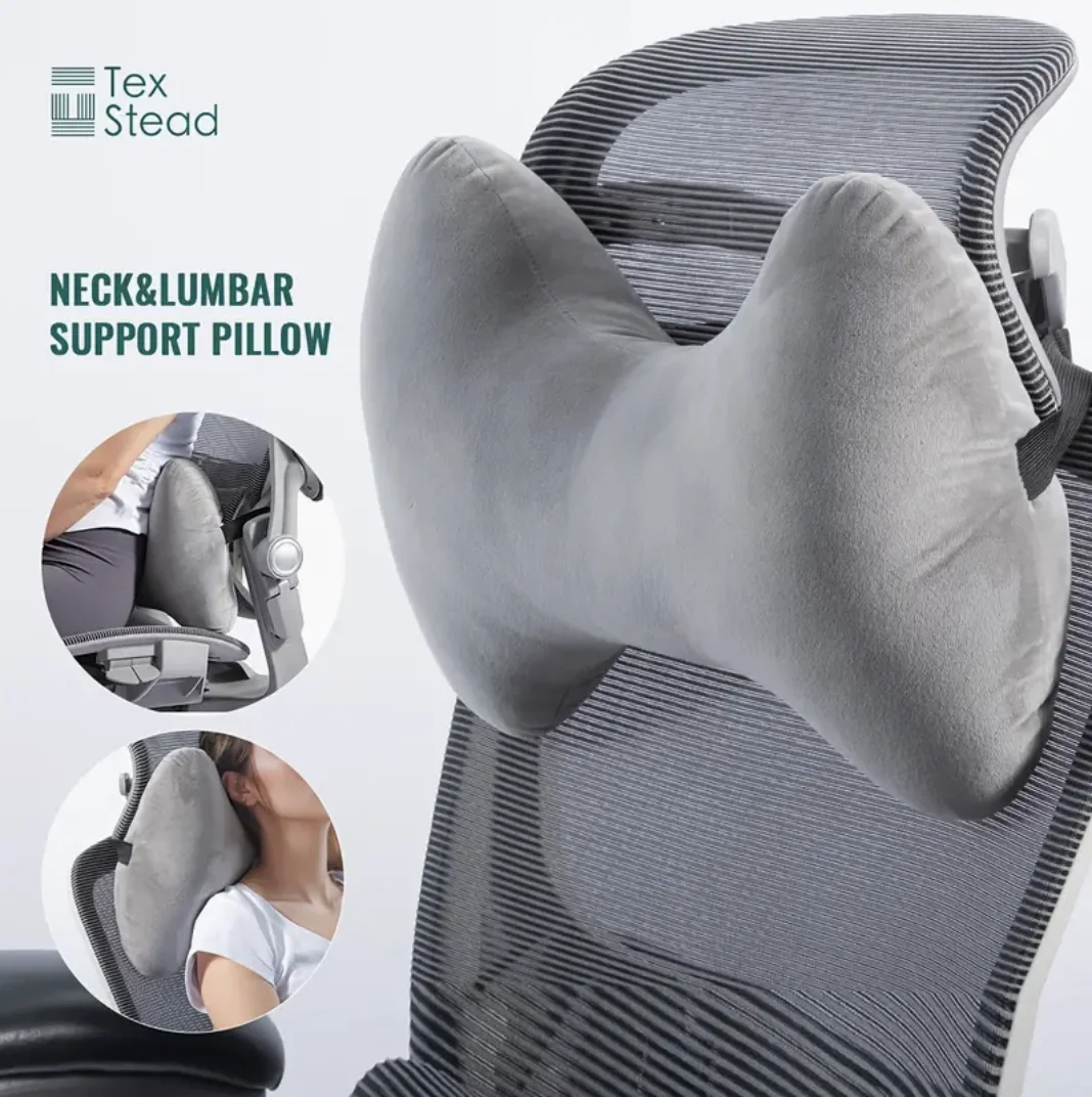 Ergonomic Bone-Shaped Neck & Lumbar Support Pillow -Adjustable Cervical Relief for Home, Office, or Travel -Stain-Resistant Gray