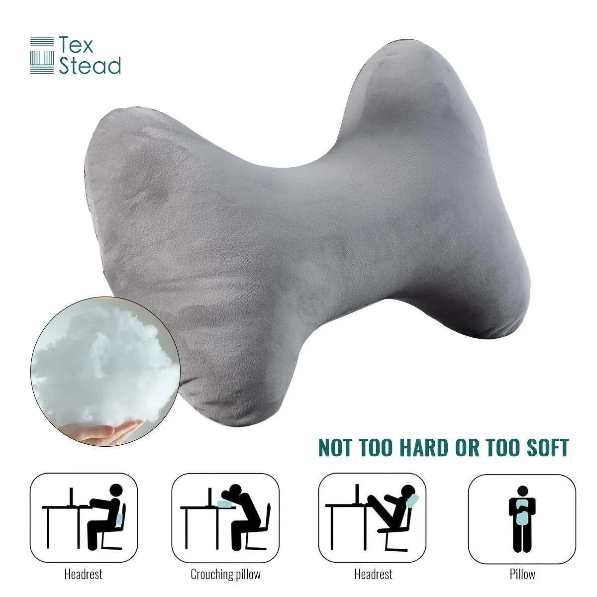 Ergonomic Bone-Shaped Neck & Lumbar Support Pillow -Adjustable Cervical Relief for Home, Office, or Travel -Stain-Resistant Gray