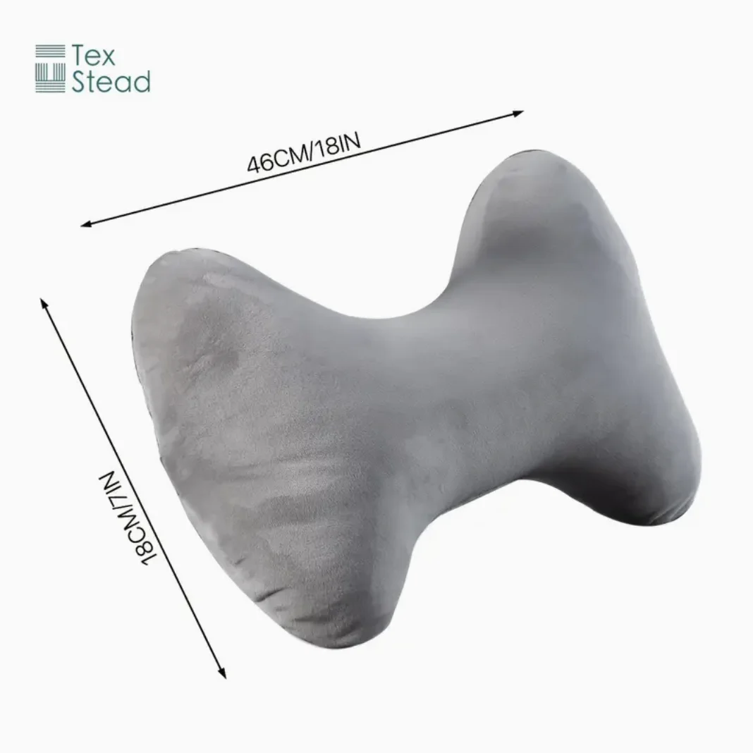 Ergonomic Bone-Shaped Neck & Lumbar Support Pillow -Adjustable Cervical Relief for Home, Office, or Travel -Stain-Resistant Gray