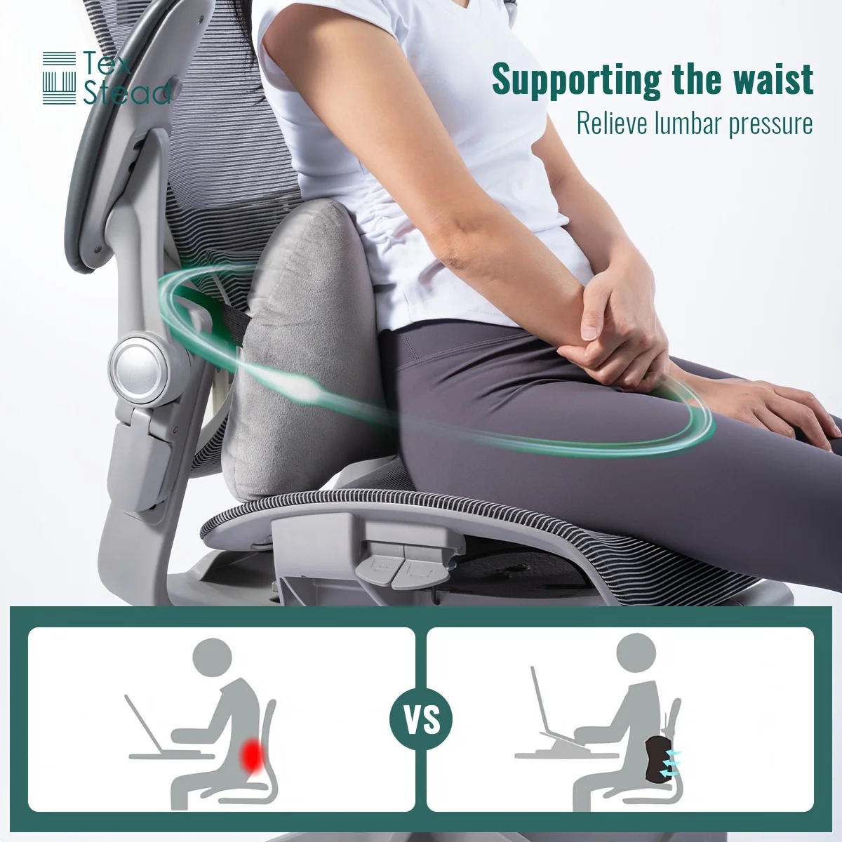 Ergonomic Bone-Shaped Neck & Lumbar Support Pillow -Adjustable Cervical Relief for Home, Office, or Travel -Stain-Resistant Gray