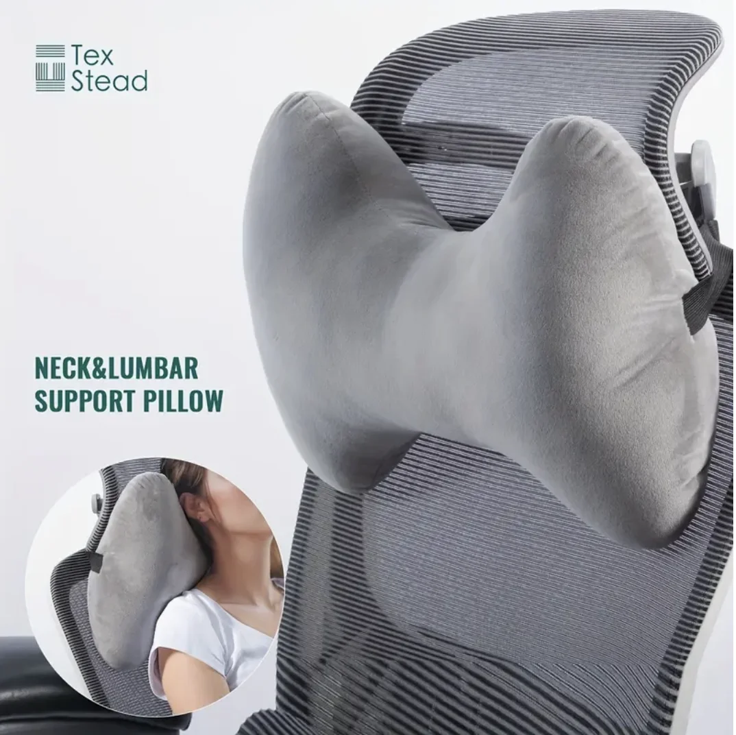 Ergonomic Bone-Shaped Neck & Lumbar Support Pillow -Adjustable Cervical Relief for Home, Office, or Travel -Stain-Resistant Gray