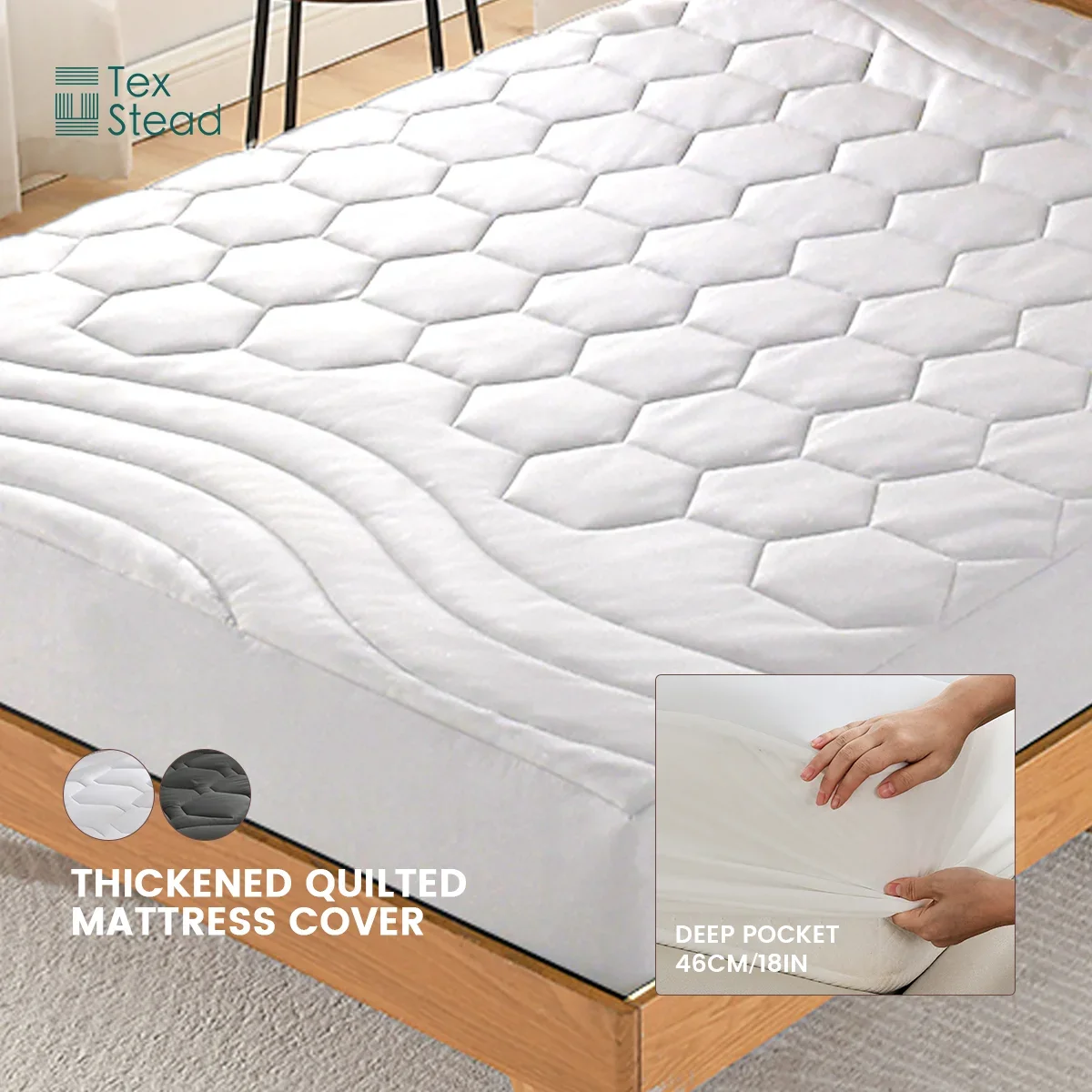Texstead Mattress Pad Four Sizes 8-21 Inch Deep Pocket Protector Ultra Soft Quilted Fitted Topper Cover for Dorm Home Hotel