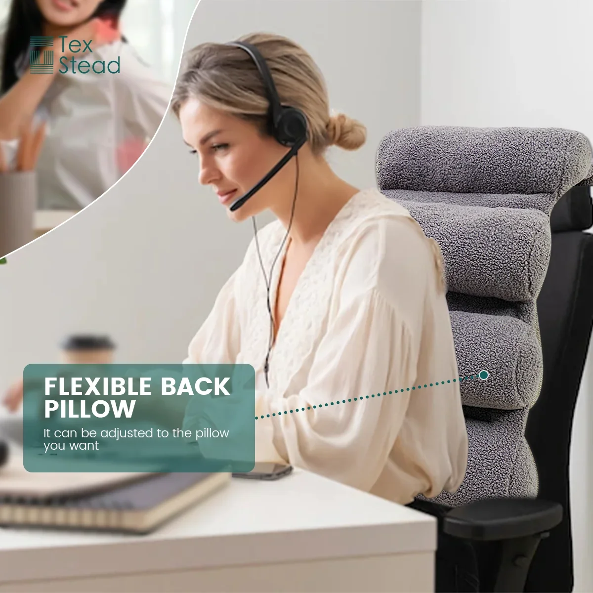 1Pc Lumbar Support Pillow for Office Chair Computer Desk Couch Back Support Pillow Adjustable Breathable Mesh Cover