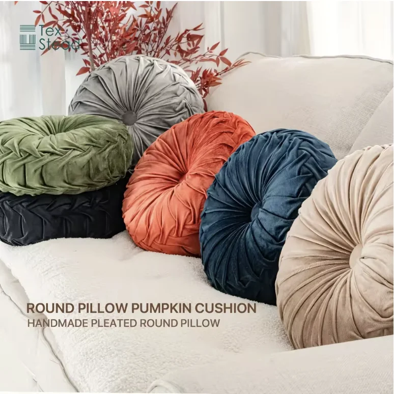 Decorative 3D Pumpkin Round Velvet Throw Pillow for Couch Sofa Bed Chair Floor
