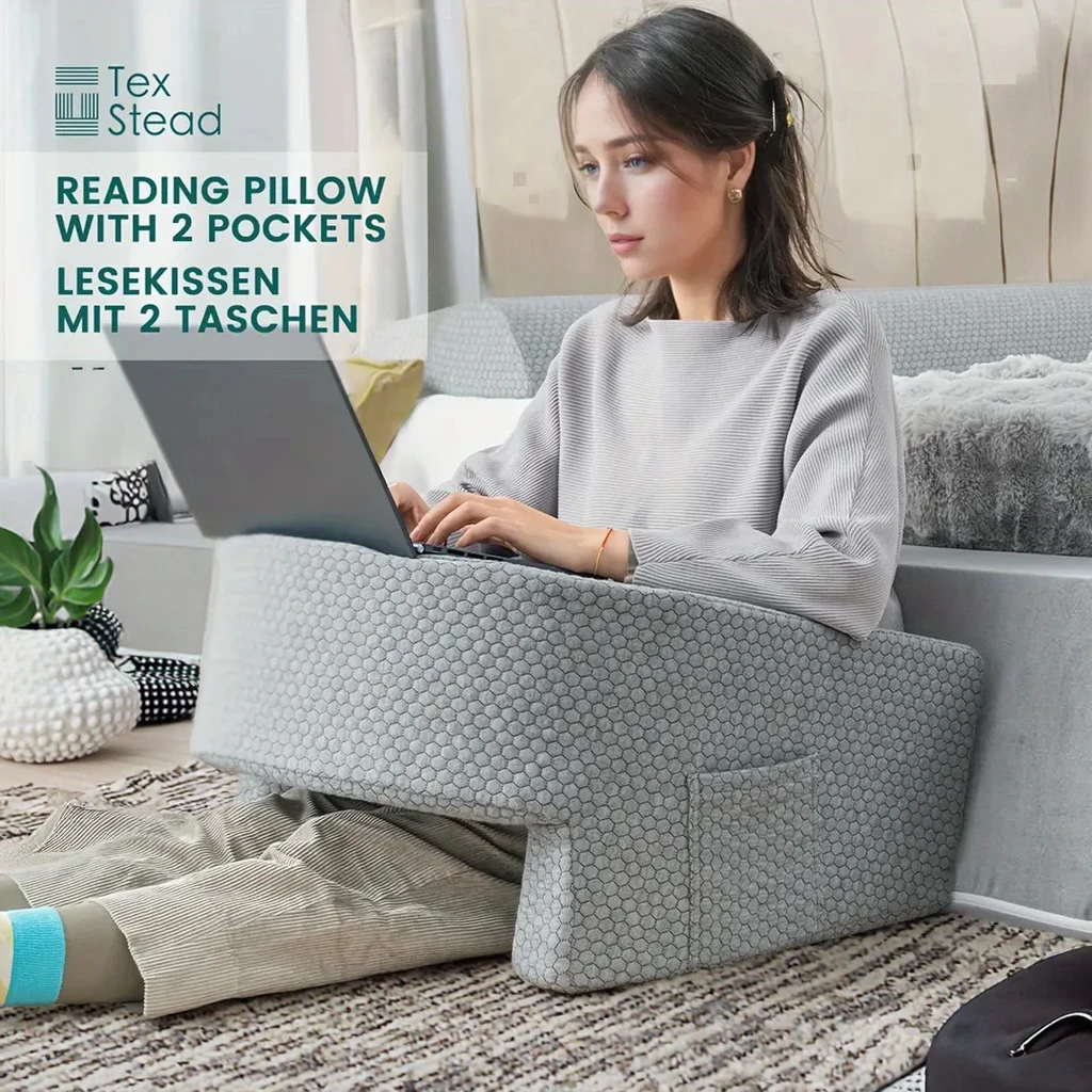 TEXSTEAD Memory Soft Reading Pillow with Arm Rest Lap Desk for Gaming & Working Washable Sofa Cover for Sitting on Floor