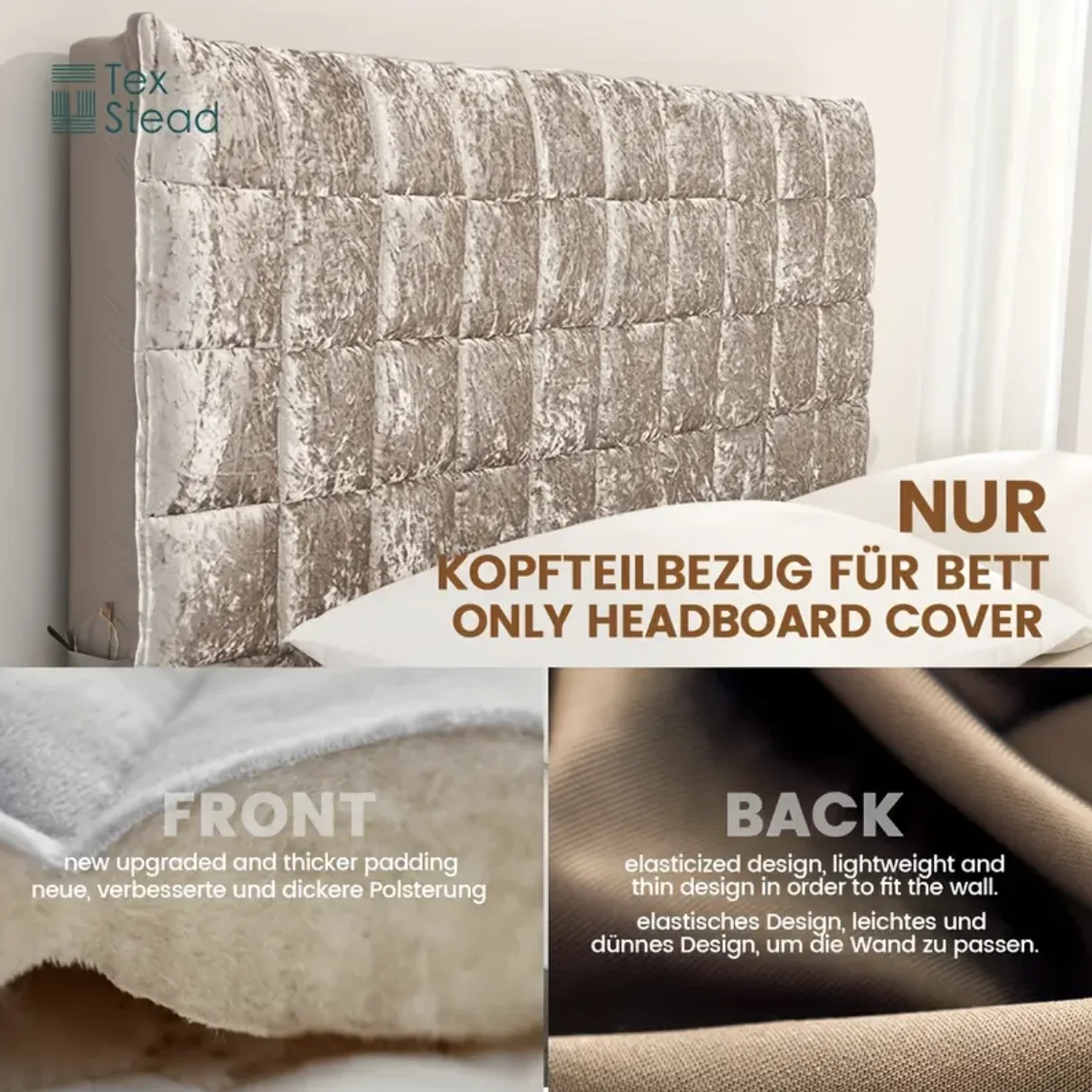 TEXSTEAD Thickened Quilted Headboard Slipcover - Polyester Fiber Filled, Machine Washable, Universal Fit Bed Headboard Cover