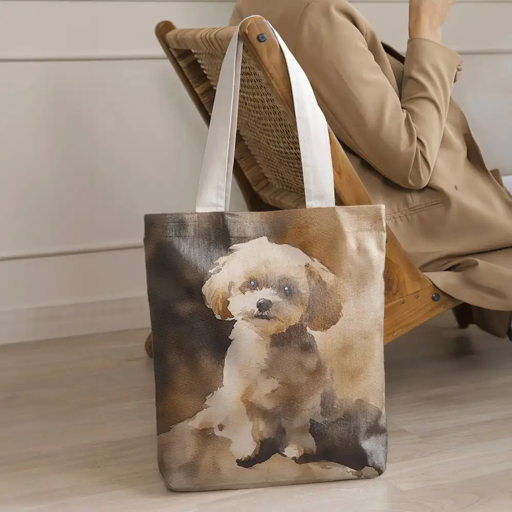 Custom Watercolor Pet Portrait Tote Bag with 3D Wall Art Decor Unisex Casual Style Animal Print Open Closure Polyester Lining