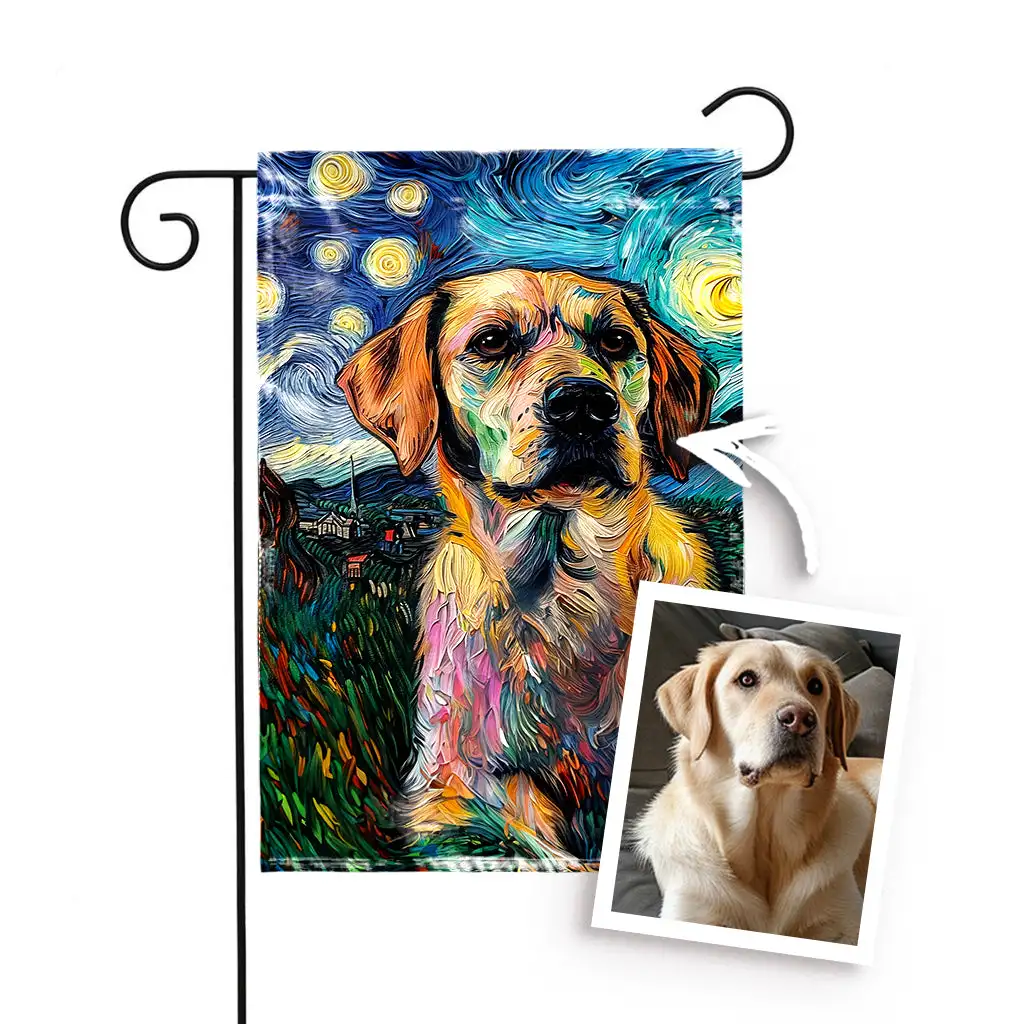 Custom 3D Wall Art Decor VG-Starry Night Garden Flag Pet Portrait Made of Polyester Cloth