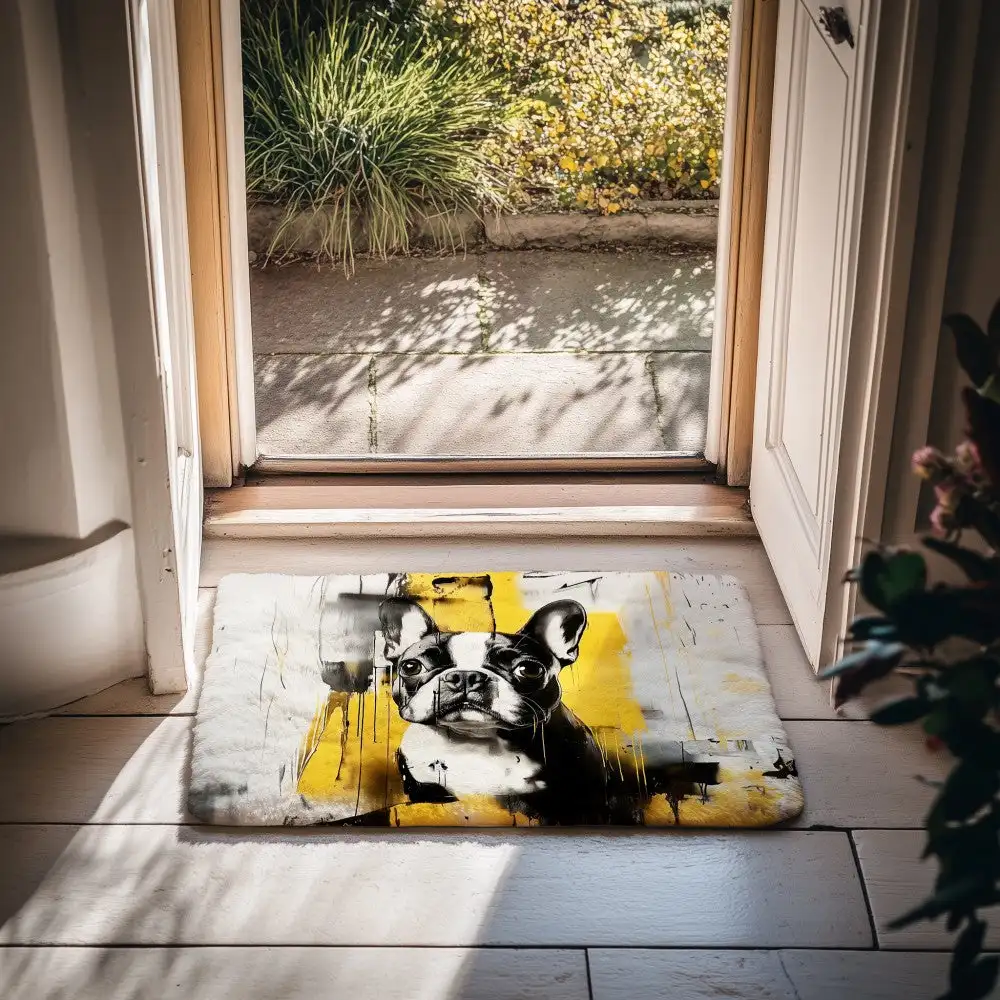 Custom Black & White Ink Dots Pet Portrait Graffiti 3D Wall Art Decor Doormat Made of Polyester