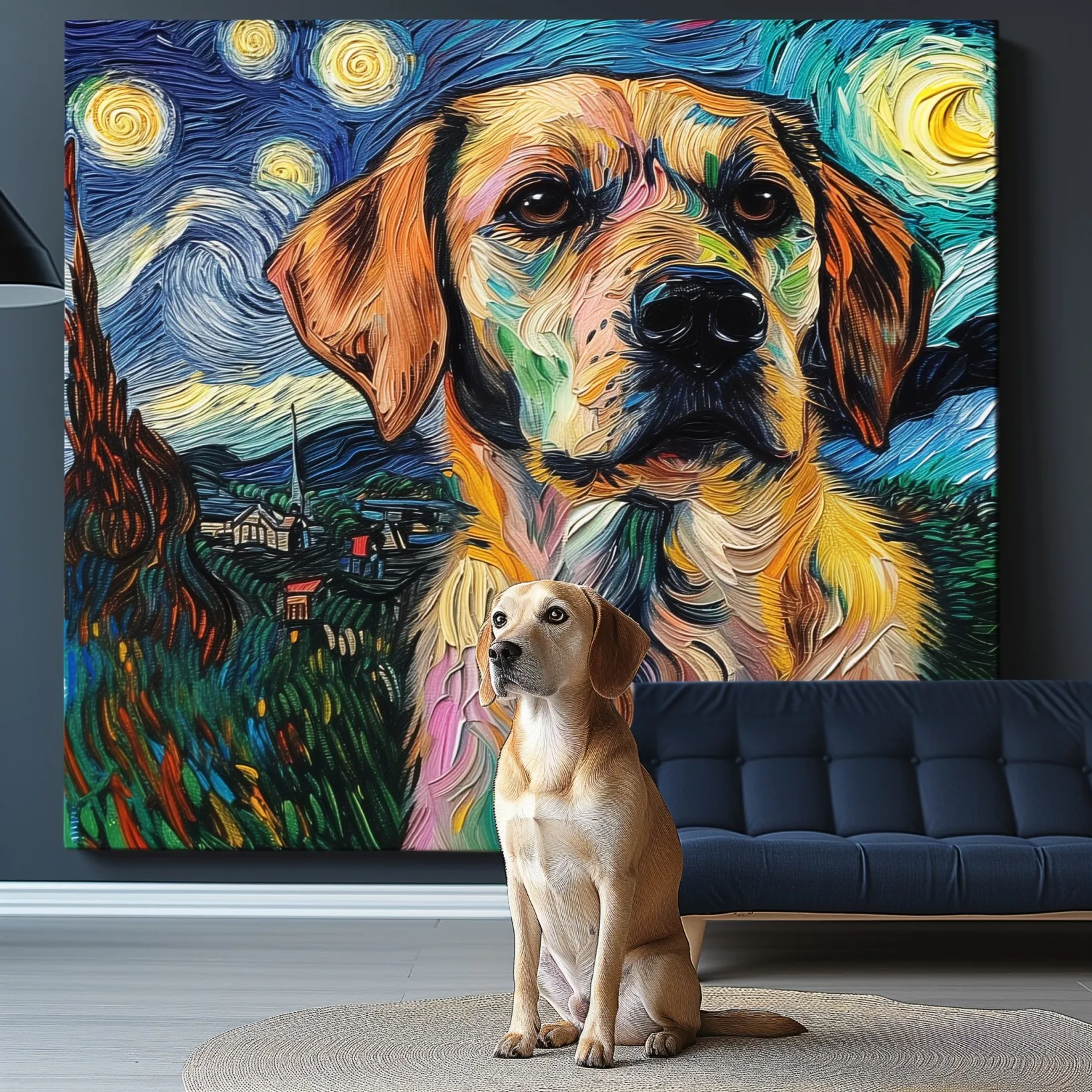 Custom Art Deco VG-Starry Night Texture Pet Portrait 3D Wall Decor Personalized 3D Pet Portrait for Home Decor