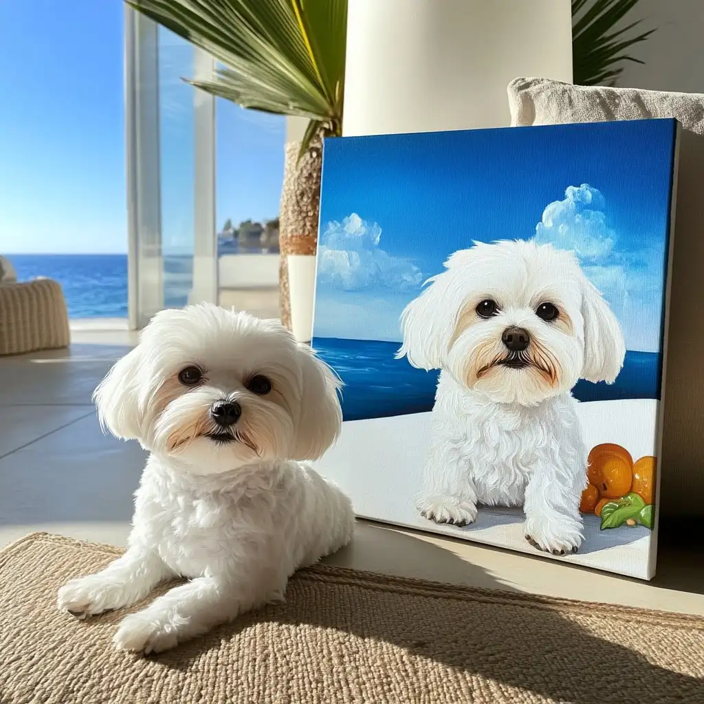 Custom Art Deco Pet Portrait Beach Texture Wall Art Decor for Home for Living Room or Bedroom Decoration