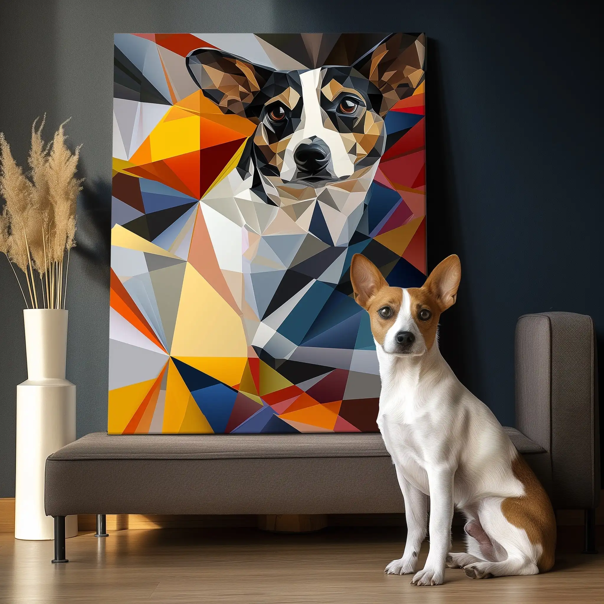 Custom Cubism Pet Portrait Wall Art Geometric Texture Decor for Home Art Deco Style