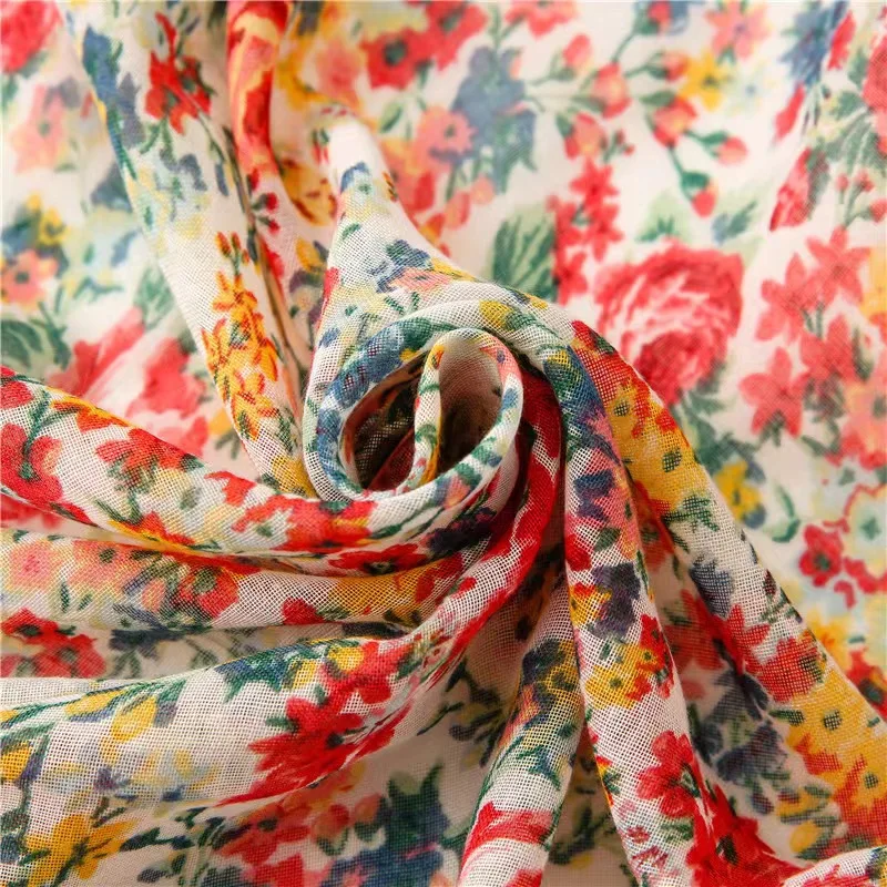 Scarf Cotton Linen Feel Balinese Gauze Thin Spring and Summer Color Small Floral Fringe Fashion Fresh Shawl Woman