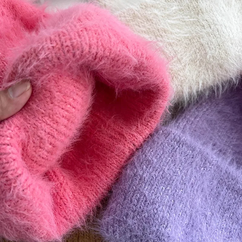 Fashion Furry Winter Hat Women Plush Cap Knitted Warm Beanie Rabbit Fur Solid Beanies Women Brimless Style Knitted Beanie Hat